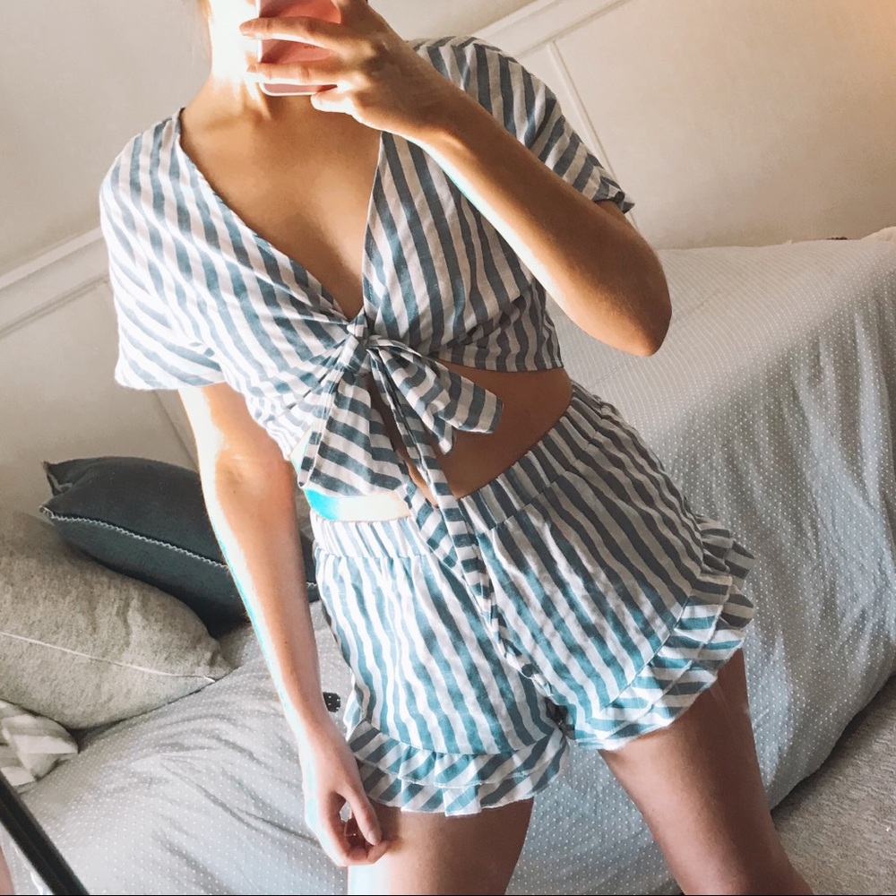 Striped Crop Top and Shorts Set